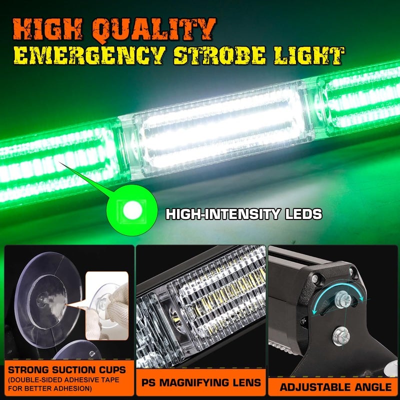 LRTER 2x17.7 Emergency Strobe Traffic Advisor Lights w/Remote Control Interior Windshield Strobe Volunteer Warning Hazard Safety Lights for Vehicles Trucks, Green/White - Image 2